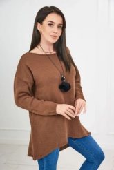 Sweter z naszyjnikiem brązowy. Brązowe swetry klasyczne damskie KESI, l, z elastanu, bez kołnierzyka, plus size. Za 154.75 zł.