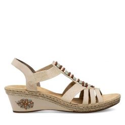 Sandały Rieker. Brązowe sandały damskie Rieker, bez wzorów, bez obcasa, na koturnie. Za 319.99 zł.