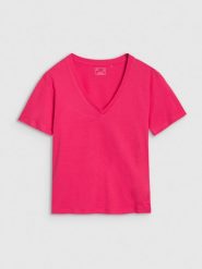 4F T-shirt oversize z modalem damski - różowy M. Czerwone t-shirty damskie 4f, m, bez wzorów, z bawełny, bez kołnierzyka. W wyprzedaży za 39.99 zł.
