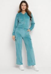 Niebieski Welurowy Komplet Dresowy Bluza z Kapturem i Szerokie Spodnie Anirle. Niebieskie bluzy z kapturem damskie Born2be, s, z dresówki. Za 79.99 zł.
