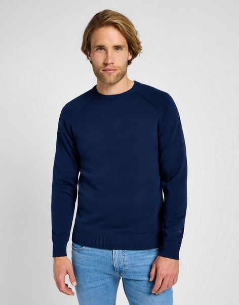 MESKI SWETER LEE CLEAN RAGLAN SWEATER TRUE NAVY 112355671. Niebieskie swetry męskie Lee, l, bez wzorów, bez kołnierzyka. Za 169.99 zł.