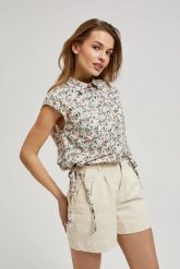 Koszula w kwiatki z kołnierzykiem i krótkimi rękawami beżowa. Brązowe koszule damskie MOODO, m, bez wzorów, bez kołnierzyka, bez ramiączek. W wyprzedaży za 27.99 zł.