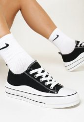Czarne Trampki na Grubej Podeszwie Alyvia. Czarne trampki i tenisówki damskie Born2be, bez wzorów, z gumy, przed kostkę. Za 89.99 zł.