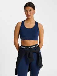 Damski biustonosz typu light support Hummel Pulse. Niebieskie biustonosze sportowe damskie HUMMEL, bez wzorów, z materiału. Za 184.00 zł.