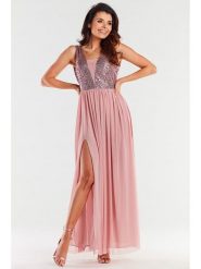 Awama Sukienka w kolorze jasnoróżowym rozmiar: L. Różowe sukienki damskie Awama, na co dzień, l, bez wzorów, bez kołnierzyka, bez ramiączek, maxi, proste. Za 279.99 zł.