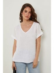 Rodier Lin Lniana koszulka w kolorze białym rozmiar: XL/XXL. Białe bluzki damskie Rodier Lin, xl, bez wzorów, ze lnu, bez kołnierzyka, bez ramiączek. Za 145.26 zł.