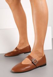 Brązowe Płaskie Balerinki w Stylu Mary Jane z Metalową Sprzączką Liatoma. Brązowe baleriny damskie Born2be, bez wzorów, z jeansu, bez obcasa, na obcasie. Za 59.99 zł.