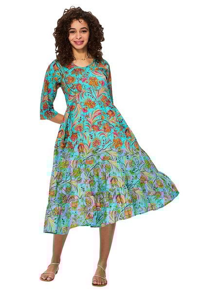 Aller Simplement Sukienka w kolorze turkusowo-pomarańczowym rozmiar: 34/36. Brązowe sukienki damskie Aller Simplement, bez wzorów, z bawełny, klasyczne, bez kołnierzyka, bez ramiączek, midi. Za 74.28 zł.