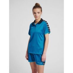 Damska koszulka polo Hummel hmlAUTHENTIC Functional. Niebieskie bluzki damskie HUMMEL, l, bez wzorów, eleganckie, bez kołnierzyka, bez ramiączek. W wyprzedaży za 150.50 zł.