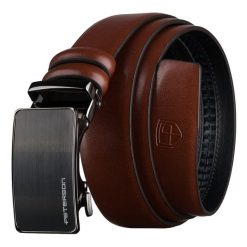 Pasek męski z automatyczną klamrą wykonany ze skóry naturalnej w brązowym kolorze - Peterson. Brązowe paski męskie Peterson, bez wzorów, ze skóry, eleganckie. Za 69.99 zł.