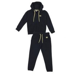 Bluza z bawełna z kaptur na co dzień na siłownię. Czarne spodnie dresowe damskie LEONE 1947 APPAREL, l, bez wzorów, z bawełny. W wyprzedaży za 162.09 zł.