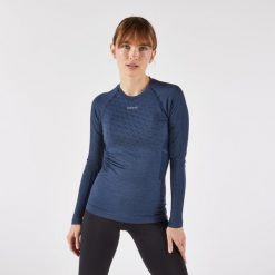 Koszulka do biegania z długim rękawem damska Kiprun Run 900 Merino. Niebieskie bielizna termoaktywna damska KIPRUN, m, bez wzorów, z elastanu. Za 349.99 zł.