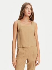 Marella Top Terni 2513161055 Beżowy Regular Fit. Brązowe topy damskie Marella, bez wzorów, ze lnu, bez kołnierzyka. Za 369.99 zł.