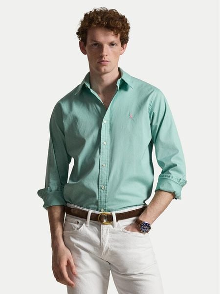 Polo Ralph Lauren Koszula 710B20512008 Zielony Custom Fit. Zielone koszule męskie Polo Ralph Lauren, m, bez wzorów, z bawełny, bez kołnierzyka, bez ramiączek. Za 729.99 zł.