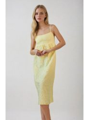 Monki Sukienka w kolorze żółtym rozmiar: 36. Żółte sukienki damskie Monki, na co dzień, bez wzorów, bez kołnierzyka, bez ramiączek, midi, proste. Za 60.99 zł.