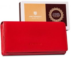 Peterson portfel skórzany PTN RD-32-GCL RED czerwony. Czerwone portfele damskie Peterson, bez wzorów. Za 81.99 zł.