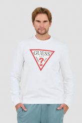 GUESS Biała męska bluza Audley Cn Fleece, Rozmiar L. Białe bluzy bez kaptura męskie Guess, l. W wyprzedaży za 179.99 zł.