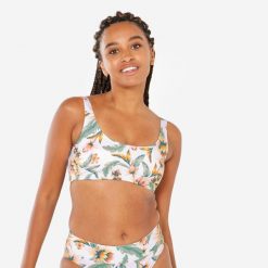 Góra kostiumu kąpielowego surfingowego damska Olaian Aurely Belly. Białe bikini damskie OLAIAN, bez wzorów. Za 69.99 zł.