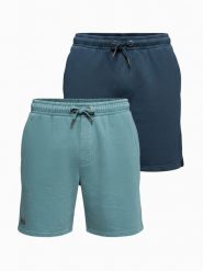 Zestaw dwóch męskich szortów dresowych relaxed fit - granatowe/turkusowe V1 - Rozmiar: S. Niebieskie szorty męskie Ombre Clothing, bez wzorów, z bawełny, sportowe. Za 269.99 zł.