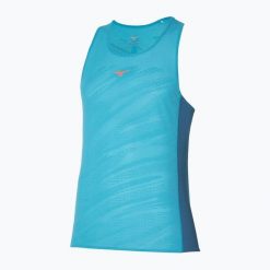 Koszulka do biegania męska Mizuno Aero Tank. Niebieskie t-shirty sportowe męskie Mizuno, m, z materiału, bez ramiączek, do biegania. Za 73.99 zł.