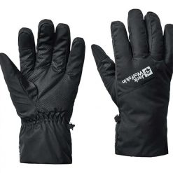 Rękawiczki zimowe Jack Wolfskin WINTER BASIC GLOVE. Czarne rękawiczki damskie Jack Wolfskin, na zimę, bez wzorów, z materiału. Za 149.00 zł.