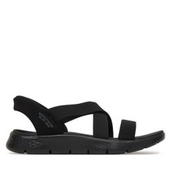 Sandały Skechers. Czarne sandały damskie Skechers, bez wzorów, bez obcasa, na płaskiej podeszwie. Za 319.99 zł.