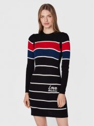 LOVE MOSCHINO Sukienka dzianinowa WSE1611X 1148 Czarny Slim Fit. Czarne sukienki damskie Love Moschino, bez wzorów, z dzianiny, bez kołnierzyka, bez ramiączek. Za 799.99 zł.