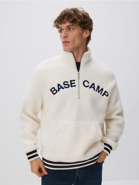 Polarowa bluza ze stójką - granatowy. Niebieskie bluzy bez kaptura męskie Reserved, l, z dzianiny. Za 159.99 zł.