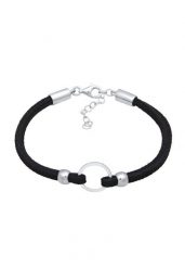 Elli Damskie Koło Geo z syntetyczną czarną skórą w srebrze próby 925 Sterling Silver Bransoletki 1 ct. Czarne bransoletki damskie Elli, srebrne. Za 207.39 zł.