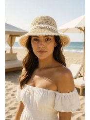 Lucky Bees Kapelusz przeciwsłoneczny w kolorze beżowym rozmiar: onesize. Brązowe kapelusze damskie Lucky Bees, bez wzorów, z materiału. Za 73.99 zł.