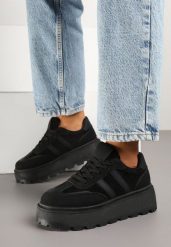 Czarne Sneakersy Typu Klasyczne Tenisówki na Grubej Podeszwie Nilmio. Czarne trampki i tenisówki damskie Born2be, bez wzorów, z jeansu. Za 84.99 zł.