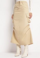 Beżowa Spódnica Midi z Szerokimi Kieszeniami w Stylu Cargo Talicia. Brązowe spódniczki damskie Born2be, s, bez wzorów, z materiału, midi. Za 79.99 zł.