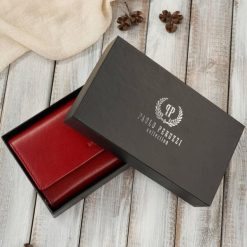 Klasyczny portfel damski skórzany duży czerwony z ochroną RFID Paolo Peruzzi AL-07-RD. Brązowe portfele damskie bez wzorów, ze skóry. Za 99.00 zł.