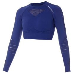 Top damski BRUBECK GYM - bezszwowy, oddychający. Niebieskie topy sportowe damskie Brubeck, l, bez wzorów, z materiału, bez ramiączek. Za 159.99 zł.