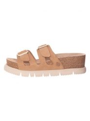 Yokono Skórzane klapki w kolorze beżowym rozmiar: 38. Brązowe klapki damskie Yokono, bez wzorów, bez obcasa. Za 87.19 zł.