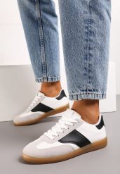Biało-Czarne Sneakersy Tenisówki o Klasycznym Fasonie Do Kostki Satrama. Białe trampki i tenisówki damskie Born2be, bez wzorów, z jeansu. Za 79.99 zł.
