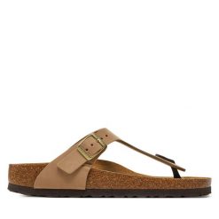 Japonki Birkenstock. Brązowe klapki damskie Birkenstock, bez wzorów, bez obcasa. Za 569.99 zł.