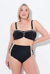 Damskie Bikini wstążki miękkie miseczki regulowane ramiączka wysoki stan. Czarne bikini damskie Ulla Popken, bez wzorów, plus size. Za 201.99 zł.