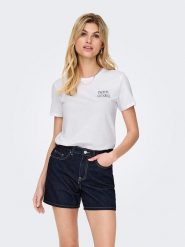 ONLY Koszulka "Lucia" w kolorze białym rozmiar: XS. Białe bluzki damskie Only, xs, bez wzorów, z bawełny, bez kołnierzyka, bez ramiączek. Za 52.67 zł.
