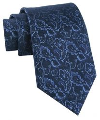 Krawat Męski - Chattier - Granatowy w Niebieski Wzór Kwiatowy. Niebieskie krawaty i muchy męskie Chattier, bez wzorów, z tkaniny, eleganckie. Za 49.00 zł.