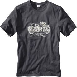 T-shirt z nadrukiem bonprix antracytowy. Szare t-shirty męskie bonprix, m, bez wzorów, bez kołnierzyka. Za 21.99 zł.