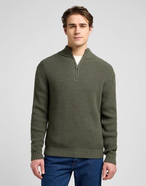 MESKI SWETER LEE CLEAN HALF ZIP KNIT OLIVE GRAY 112370539. Szare swetry męskie Lee, xl, bez wzorów, bez kołnierzyka. Za 199.99 zł.