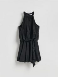 Sukienka mini z wiskozą - czarny. Czarne sukienki damskie Reserved, l, bez wzorów, z tkaniny, bez kołnierzyka, bez ramiączek, mini. Za 159.99 zł.