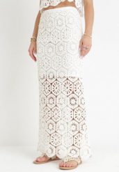 Biała Szydełkowa Spódnica Maxi z Gumką w Pasie Evansa. Białe spódniczki damskie Born2be, m, bez wzorów, maxi. Za 129.99 zł.