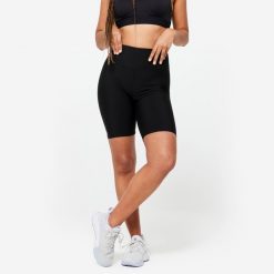 Spodenki fitness damskie Domyos. Czarne spodenki sportowe damskie DOMYOS, bez wzorów, z elastanu, sportowe. Za 39.99 zł.