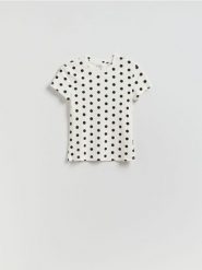 T-shirt w groszki - wielobarwny. T-shirty damskie Reserved, l, bez wzorów, z bawełny, bez kołnierzyka. Za 49.99 zł.