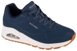 Buty sportowe Sneakersy damskie, Uno-Stand on Air. Niebieskie buty sportowe na co dzień damskie Skechers, bez wzorów, z materiału, trekkingowe. Za 329.99 zł.
