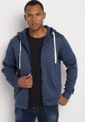 Granatowa Rozpinana Bluza z Bawełną Kapturem i Ściągaczami Corira. Niebieskie bluzy z kapturem męskie Born2be, l, z bawełny. Za 89.99 zł.