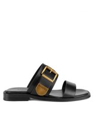 Badura Klapki LOTUS-118261 Czarny. Czarne klapki damskie Badura, bez wzorów, ze skóry, bez obcasa. Za 195.99 zł.