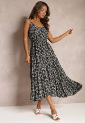 Czarna Sukienka Maxi Wiązana na Ramionach z Rozkloszowanym Dołem Matiltta. Czarne sukienki damskie Renee, na lato, m, bez wzorów, z materiału, bez kołnierzyka, bez ramiączek, maxi, rozkloszowane. W wyprzedaży za 111.99 zł.